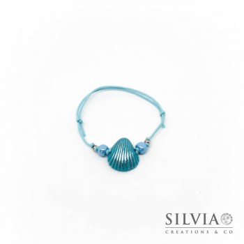 Bracciale cordino cerato con conchiglia azzurra