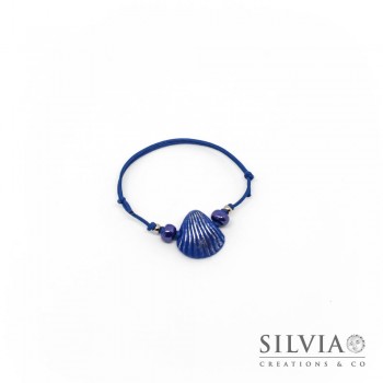 Bracciale cordino cerato con conchiglia blu