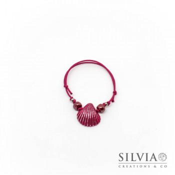 Bracciale cordino cerato con conchiglia fucsia