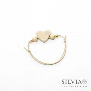 Bracciale cordino cerato con cuore beige