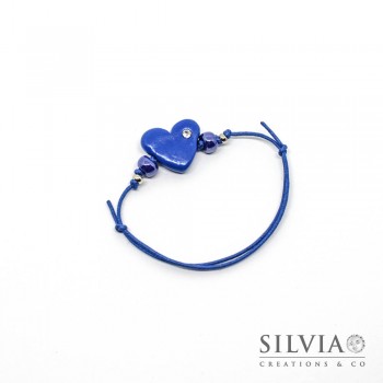 Bracciale cordino cerato con cuore blu