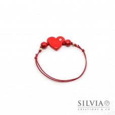 Bracciale cordino cerato con cuore rosso