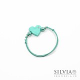 Bracciale cordino cerato con cuore azzurro acqua