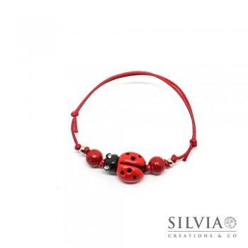 Bracciale cordino cerato con coccinella rossa