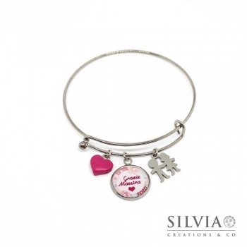 Bracciale bangle con ciondolo "Grazie Maestra" e charms