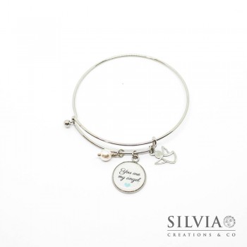 Bracciale bangle in acciaio con frase "You are my Angel"