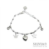 Bracciale catena acciaio charms cuore stella corona