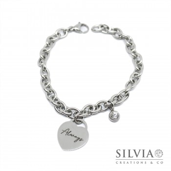 Bracciale catena acciaio ciondolo cuore lucchetto con incisione Always