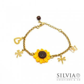 Bracciale con catenina in acciaio girasole e charms