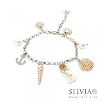 Bracciale catena con charms conchiglie e "message in a bottle"