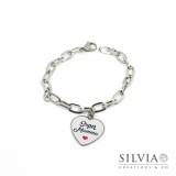 Bracciale catena acciaio e ciondolo a forma di cuore con scritta Super Mamma