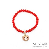 Bracciale elastico con cristalli rossi e musetto orsetto peluche