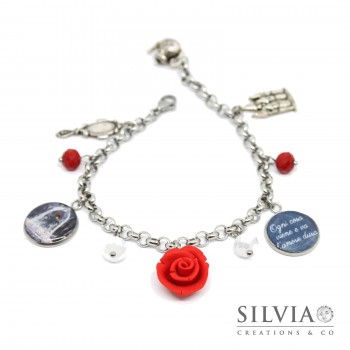 Bracciale acciaio La Bella e la Bestia inspired con charms