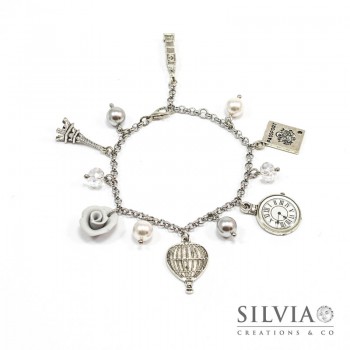 Bracciale acciaio giro del mondo in 80 giorni grigio con charms