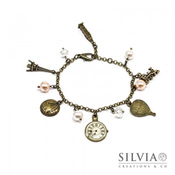 Bracciale bronzo giro del mondo in 80 giorni con charms