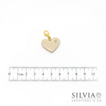 Charm cuore beige e strass con moschettone