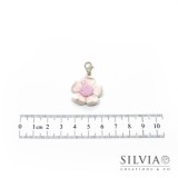 Charm fiore bianco e rosa con moschettone