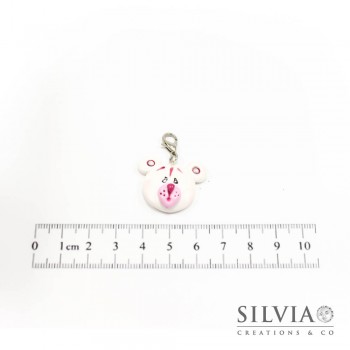 Charm orso bianco e rosa con moschettone