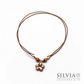 Collana cordino cerato con biscotto bucaneve