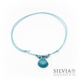 Collana cordino cerato con conchiglia azzurra