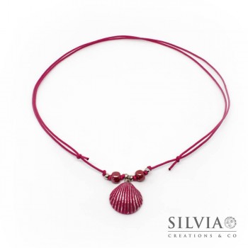 Collana cordino cerato con conchiglia fucsia