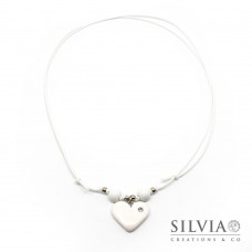 Collana cordino cerato con cuore bianco