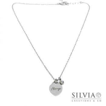 Collana catena acciaio ciondolo cuore lucchetto con incisione Always