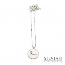 Collana lunga con catena acciaio e scritta Princess