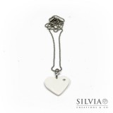 Collana lunga con cuore bianco e strass