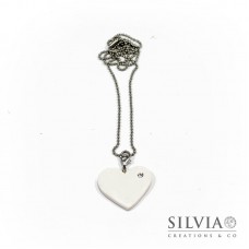 Collana lunga con cuore bianco e strass