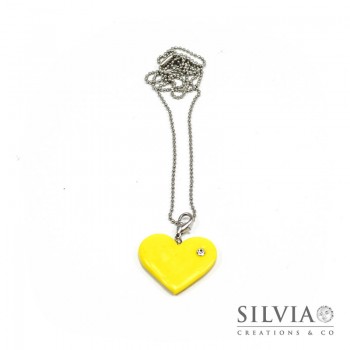 Collana lunga con cuore giallo e strass