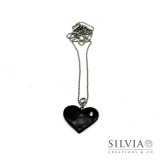 Collana lunga con cuore nero e strass