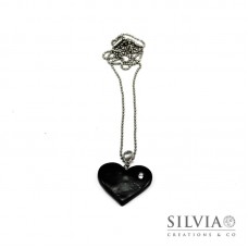 Collana lunga con cuore nero e strass