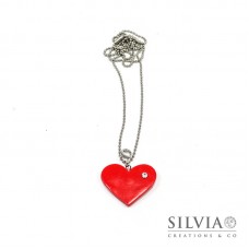 Collana lunga con cuore rosso e strass