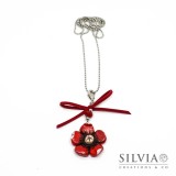 Collana lunga con fiocco e fiore rosso