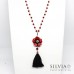 Collana lunga cristalli con fiore rosso e nappina