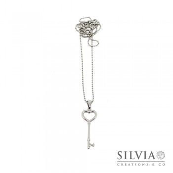 Collana lunga con chiave a forma di cuore in acciaio da 50mm