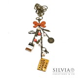 Collana lunga Sherlock Holmes inspired charms bronzo