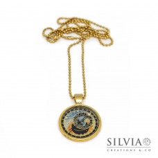 Collana lunga catena acciaio color oro con orologio astronomico