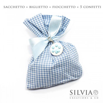 Confezione completa sacchetto azzurro e bianco da 12x15 cm