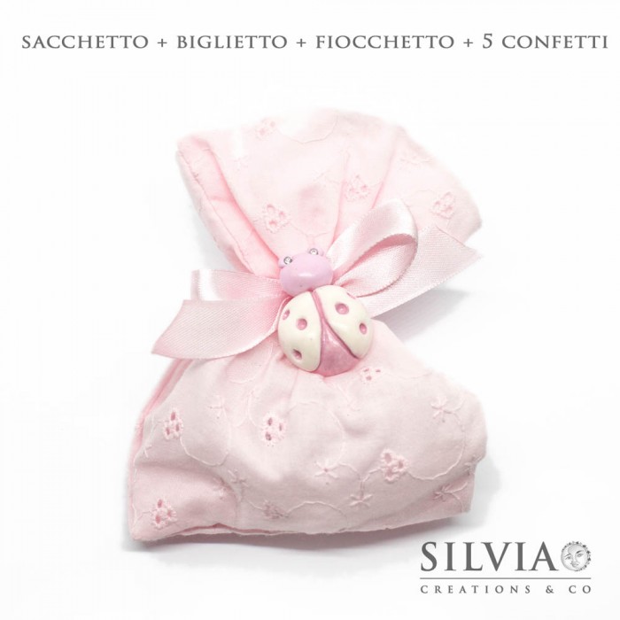 Confezione sacchetto bomboniera sangallo rosa - silviacreationsandco