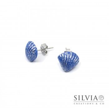 Orecchini a lobo con conchiglia blu e argento 12x10 mm