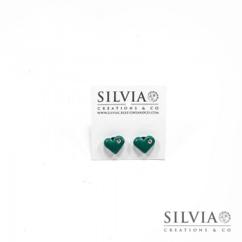 Orecchini a lobo con cuore verde smeraldo e strass