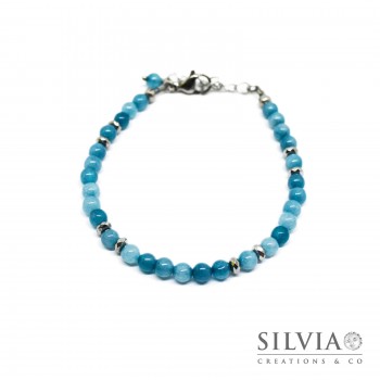 Bracciale donna con perle di acquamarina blu chiaro da 4 mm