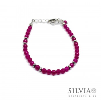 Bracciale donna con perle di agata fucsia da 4 mm