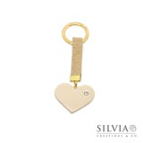 Portachiavi con cuore beige e strass