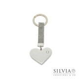 Portachiavi con cuore grigio e strass